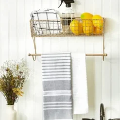 Wall Storage-Kirkland's Home Antique Gold Wire Basket Towel Rack, 17 In.
