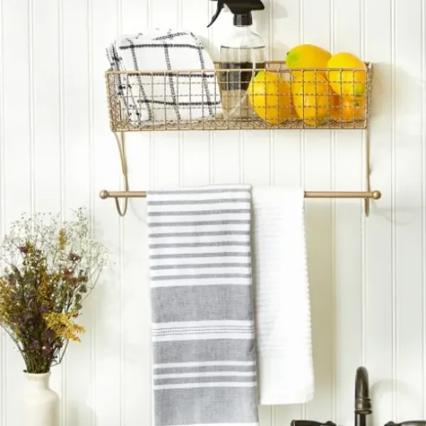 Wall Storage-Kirkland's Home Antique Gold Wire Basket Towel Rack, 17 In.