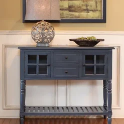 Console Tables-Kirkland's Home Antique Navy Windowpane Buffet Console Table Blue