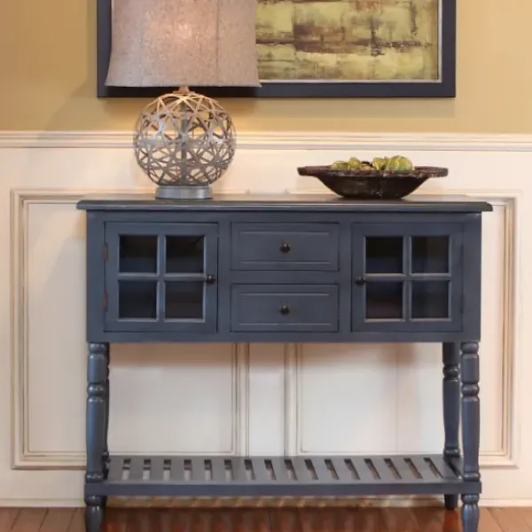 Console Tables-Kirkland's Home Antique Navy Windowpane Buffet Console Table Blue