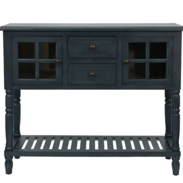 Console Tables-Kirkland's Home Antique Navy Windowpane Buffet Console Table Blue