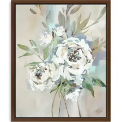 Framed Art-Kirkland's Home Antique Rose Ii Framed Canvas Art Print Tan/White/Green
