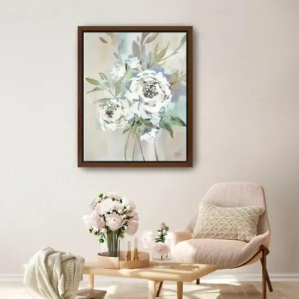 Framed Art-Kirkland's Home Antique Rose Ii Framed Canvas Art Print Tan/White/Green