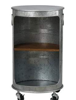 Accent & End Tables-Kirkland's Home Antique Round Rolling Galvanized Accent Table Gray