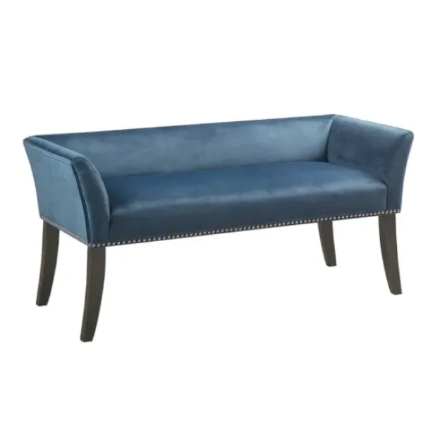 Benches & Ottomans-Kirkland's Home Antique Sapphire Low Back Upholstered Bench Blue