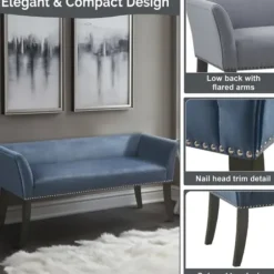 Benches & Ottomans-Kirkland's Home Antique Sapphire Low Back Upholstered Bench Blue