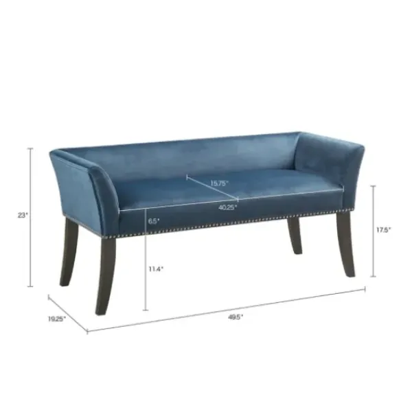 Benches & Ottomans-Kirkland's Home Antique Sapphire Low Back Upholstered Bench Blue