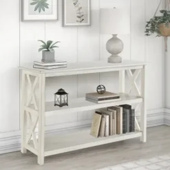 Console Tables-Kirkland's Home Antique Washed Wood Console Table White