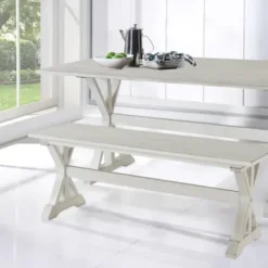 Benches & Ottomans-Kirkland's Home Antique Washed Wood Dining Bench White