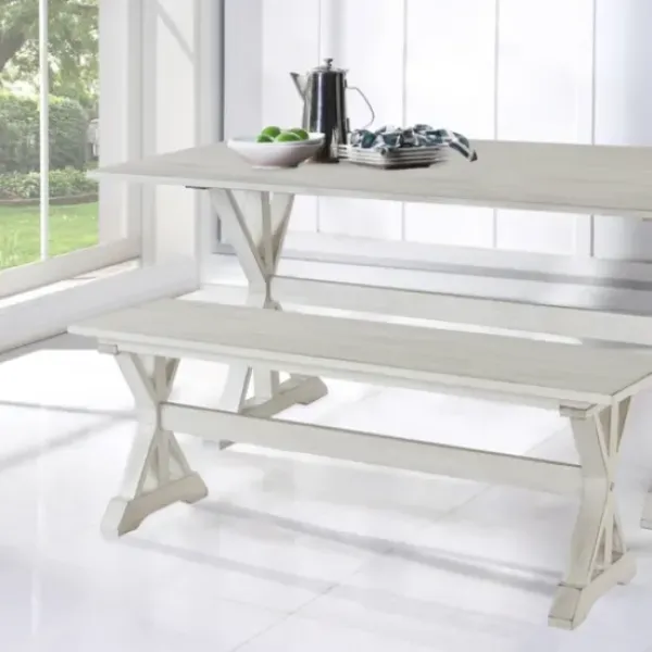 Benches & Ottomans-Kirkland's Home Antique Washed Wood Dining Bench White