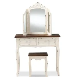 Armoires-Kirkland's Home Antique White And Walnut 2-Pc. Vanity Set