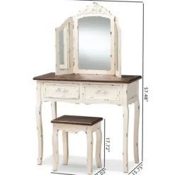 Armoires-Kirkland's Home Antique White And Walnut 2-Pc. Vanity Set