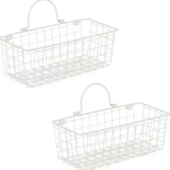 Wall Storage-Kirkland's Home Antique White 2-Pc. Long Wire Basket Set, 11 In.