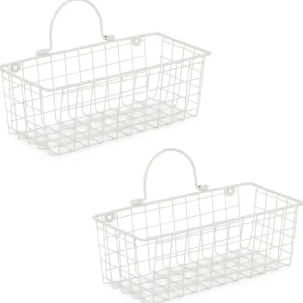 Wall Storage-Kirkland's Home Antique White 2-Pc. Long Wire Basket Set, 11 In.