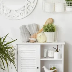 Wall Storage-Kirkland's Home Antique White 2-Pc. Long Wire Basket Set, 17 In.