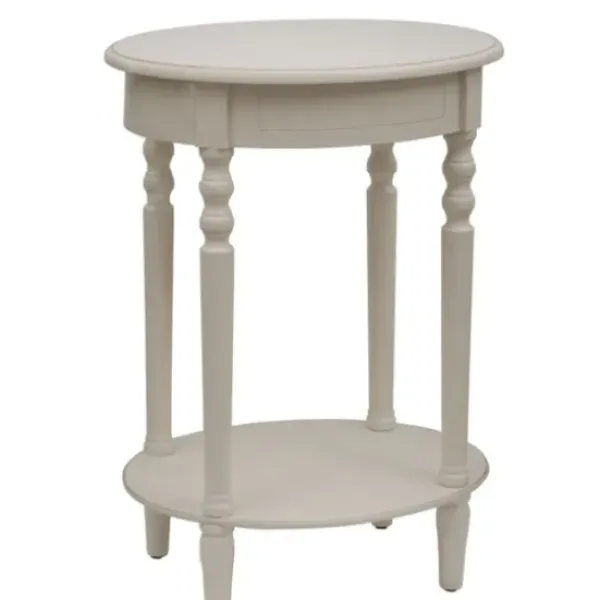 Nightstands-Kirkland's Home Antique White Simplicity Oval Side Table Ivory