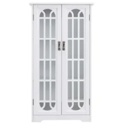 Cabinets & Sideboards-Kirkland's Home Antique White Tall Windowpane Cabinet