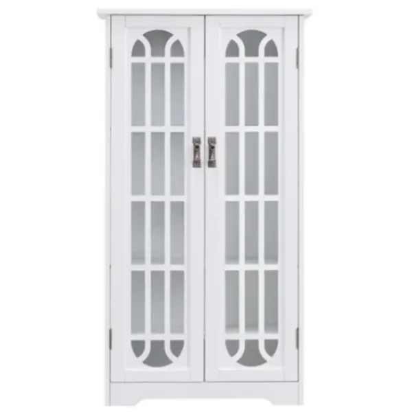 Cabinets & Sideboards-Kirkland's Home Antique White Tall Windowpane Cabinet