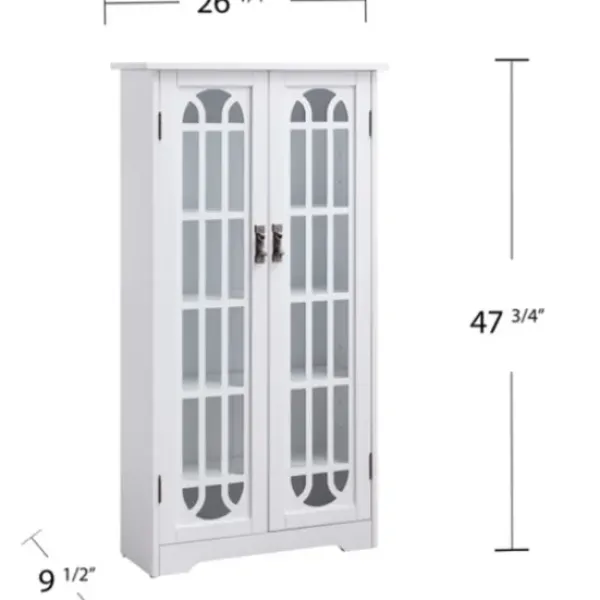 Cabinets & Sideboards-Kirkland's Home Antique White Tall Windowpane Cabinet