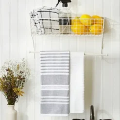 Wall Storage-Kirkland's Home Antique White Wire Basket Towel Rack, 17 In.