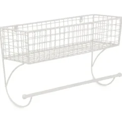 Wall Storage-Kirkland's Home Antique White Wire Basket Towel Rack, 17 In.