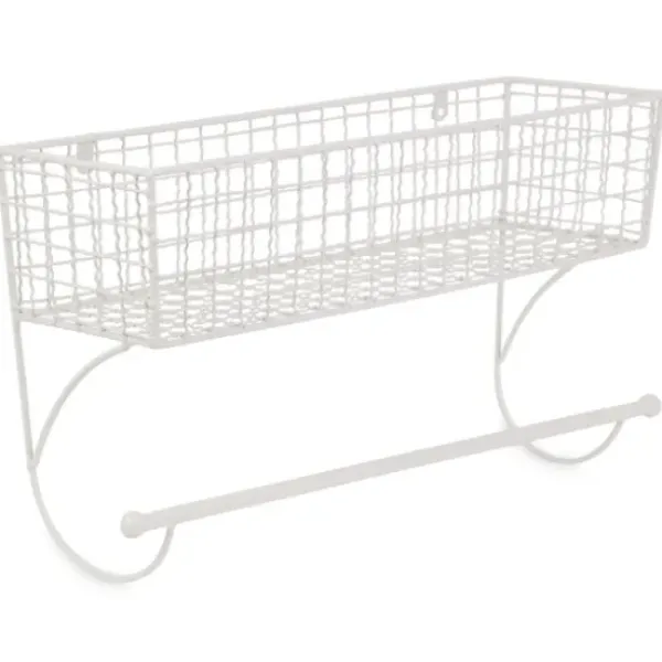 Wall Storage-Kirkland's Home Antique White Wire Basket Towel Rack, 17 In.