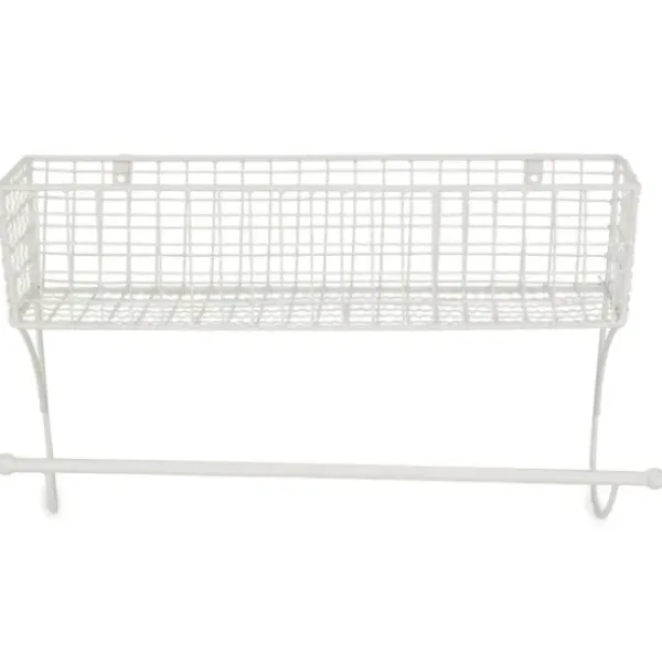 Wall Storage-Kirkland's Home Antique White Wire Basket Towel Rack, 17 In.