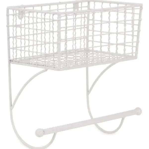 Wall Storage-Kirkland's Home Antique White Wire Basket Towel Rack