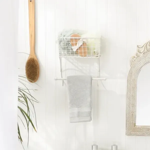 Wall Storage-Kirkland's Home Antique White Wire Basket Towel Rack