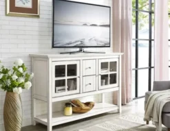 Console Tables-Kirkland's Home Antique White Wood Tv Stand Console Table Ivory