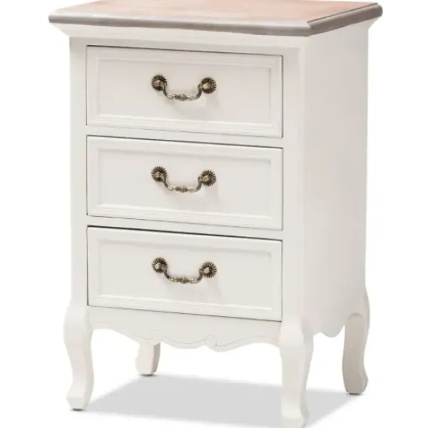 Nightstands-Kirkland's Home Antique Wooden 3-Drawer Nightstand White