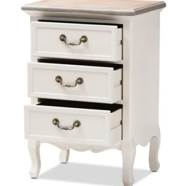 Nightstands-Kirkland's Home Antique Wooden 3-Drawer Nightstand White