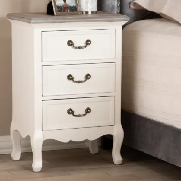 Nightstands-Kirkland's Home Antique Wooden 3-Drawer Nightstand White
