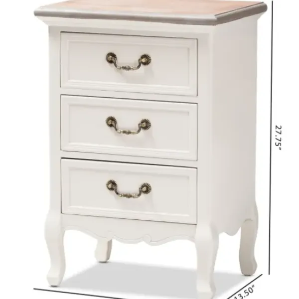 Nightstands-Kirkland's Home Antique Wooden 3-Drawer Nightstand White
