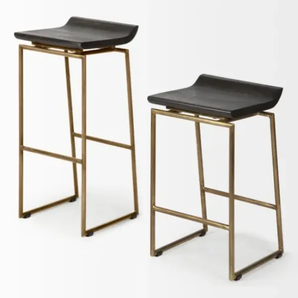 Bar Stools & Counter Height Stools-Kirkland's Home Antiqued Gold Frame Modern Bar Stool Gold/Brown