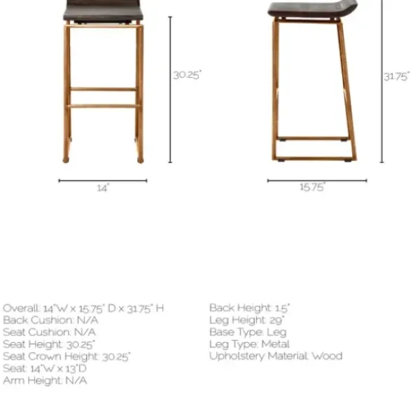 Bar Stools & Counter Height Stools-Kirkland's Home Antiqued Gold Frame Modern Bar Stool Gold/Brown