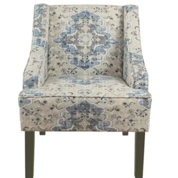 Accent Chairs-Kirkland's Home Antiqued Medallion Swoop Arm Accent Chair Blue