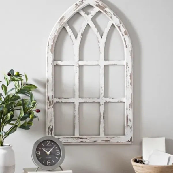Wall Plaques-Kirkland's Home Antiqued Window Pane Arch Plaque White