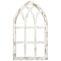 Wall Plaques-Kirkland's Home Antiqued Window Pane Arch Plaque White