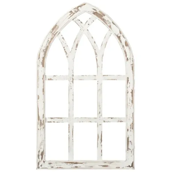 Wall Plaques-Kirkland's Home Antiqued Window Pane Arch Plaque White