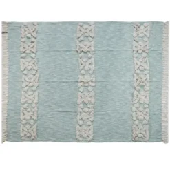 Blankets & Throws-Kirkland's Home Aqua Blue Aztec Fringe Throw Blue/Ivory