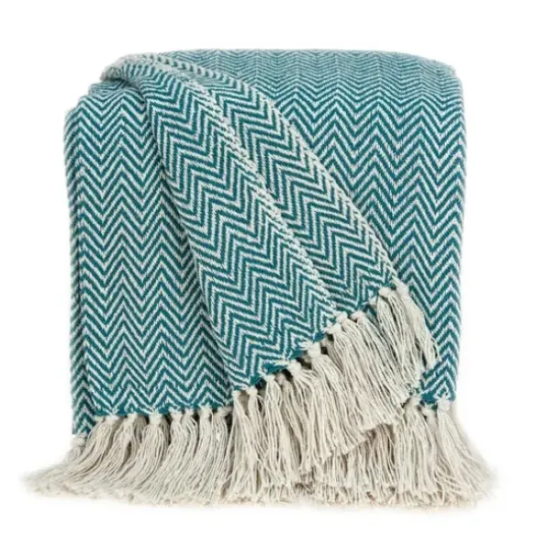 Blankets & Throws-Kirkland's Home Aqua Chevron Cotton Handloomed Tassel Throw Blue