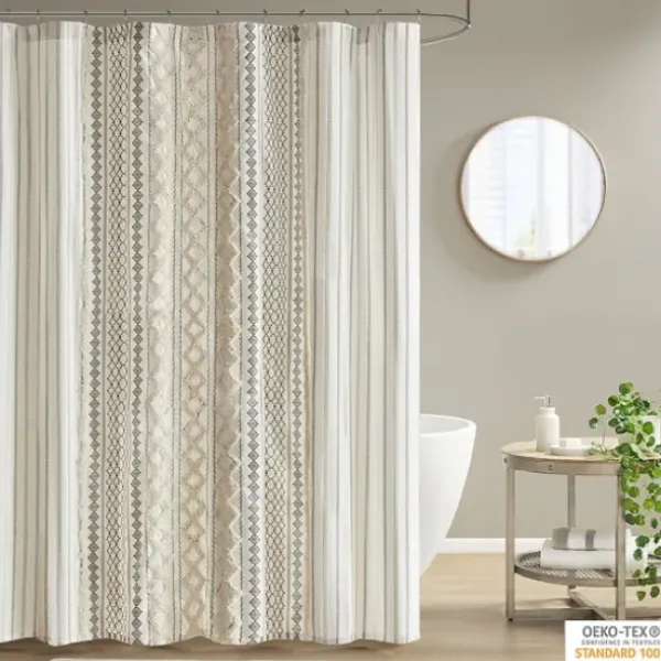 Shower Curtains-Kirkland's Home Aqua Cotton Jacquard Shower Curtain Blue