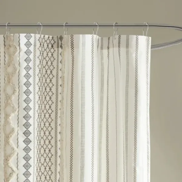 Shower Curtains-Kirkland's Home Aqua Cotton Jacquard Shower Curtain Blue