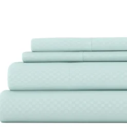 Bed Sheets-Kirkland's Home Aqua Embossed Checkered 3-Pc. Twin Sheet Set Blue