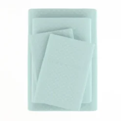 Bed Sheets-Kirkland's Home Aqua Embossed Checkered 3-Pc. Twin Sheet Set Blue