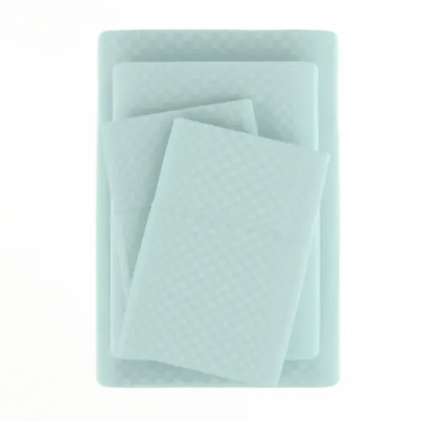 Bed Sheets-Kirkland's Home Aqua Embossed Checkered 3-Pc. Twin Sheet Set Blue