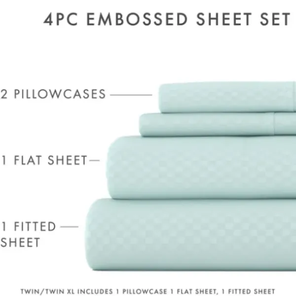 Bed Sheets-Kirkland's Home Aqua Embossed Checkered 3-Pc. Twin Sheet Set Blue