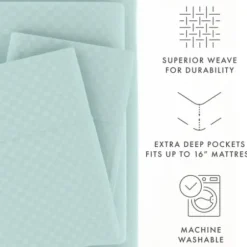 Bed Sheets-Kirkland's Home Aqua Embossed Checkered 3-Pc. Twin Sheet Set Blue
