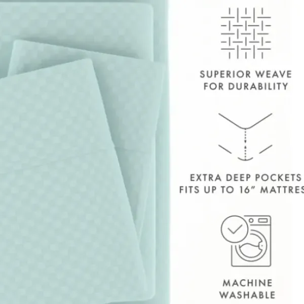 Bed Sheets-Kirkland's Home Aqua Embossed Checkered 3-Pc. Twin Sheet Set Blue